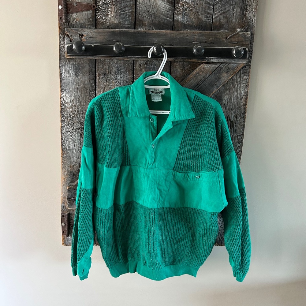 Women's Vintage Rallye 100% Cotton Long Sleeved Collared Teal & Green